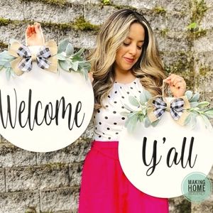 Welcome Y'all double sign wooden 18" (as shown)